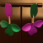 Asymmetric Color Block Flower Drop Earrings