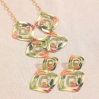 Boho Tropical Print Geometric Earring & Necklace Set