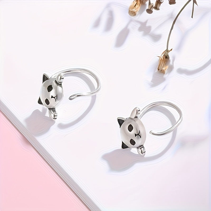 White K Climbing Cat Stud Earrings