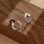 White K Climbing Cat Stud Earrings