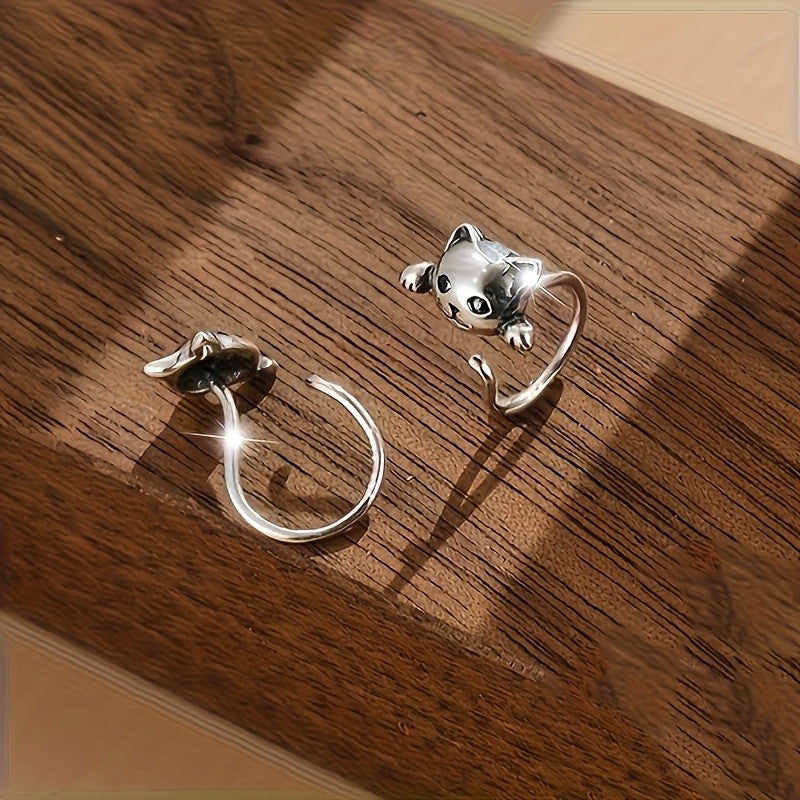 White K Climbing Cat Stud Earrings