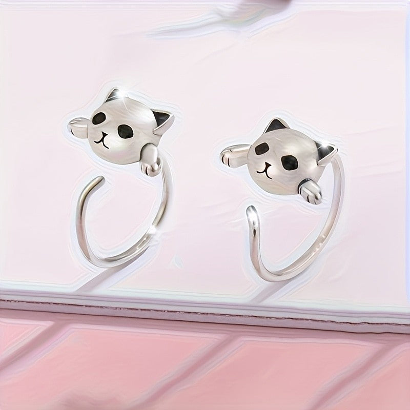 White K Climbing Cat Stud Earrings