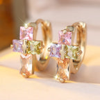 Geometric Multi-Stone Cross Earrings