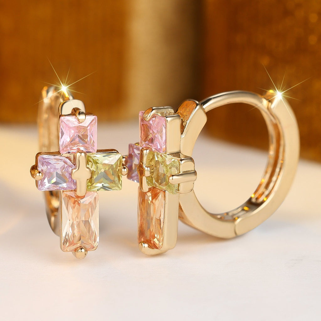 Geometric Multi-Stone Cross Earrings