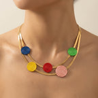 Multicolor Textured Disc Double Layer Necklace