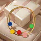 Multicolor Textured Disc Double Layer Necklace
