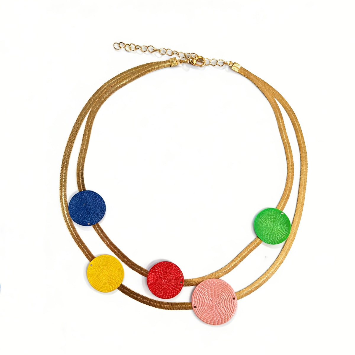 Multicolor Textured Disc Double Layer Necklace