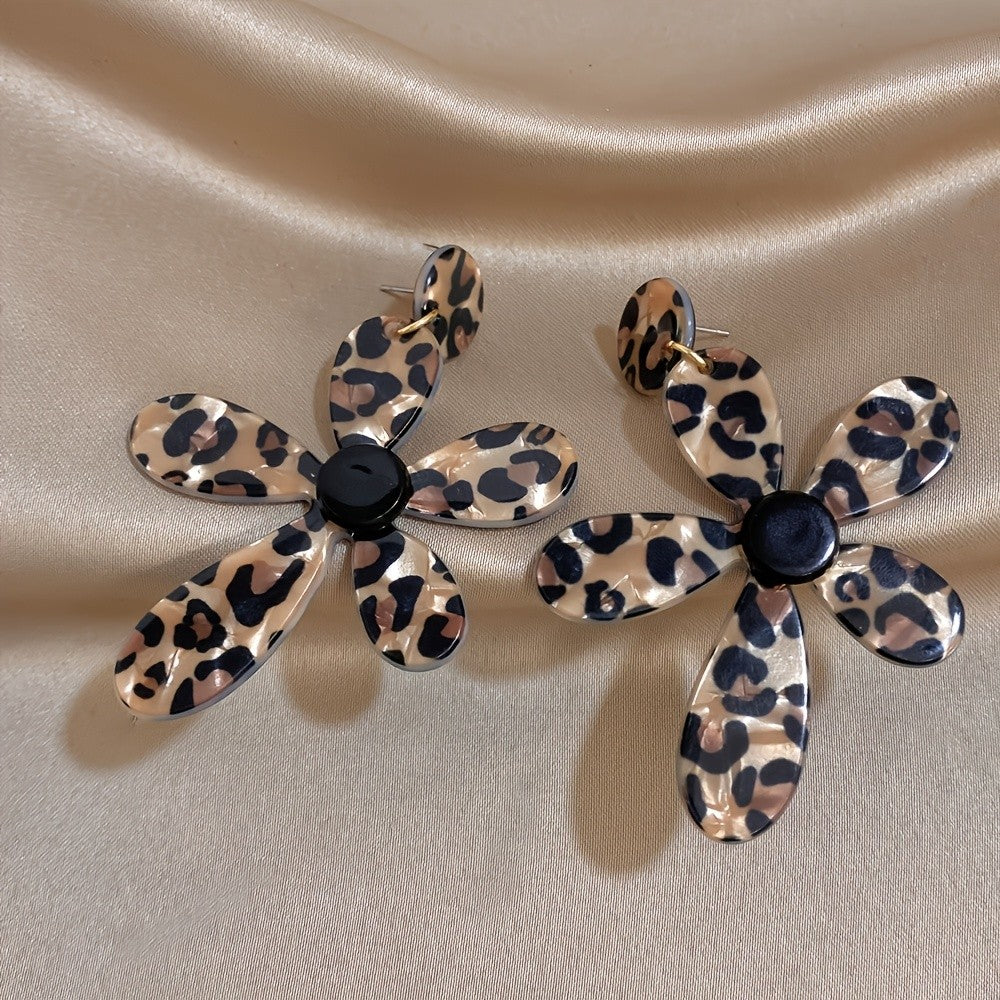 Vintage Leopard Print Flower Drop Earrings