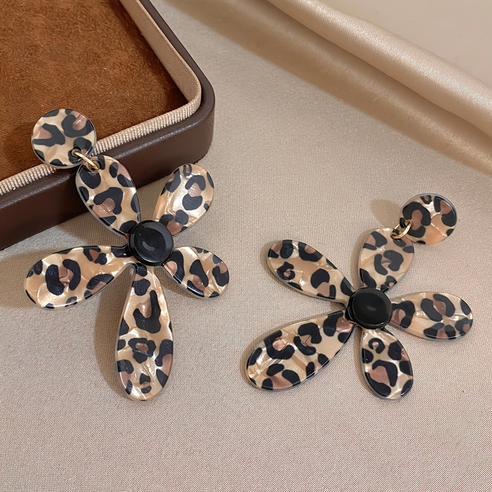 Vintage Leopard Print Flower Drop Earrings