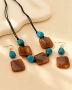 Vintage Square Stone Necklace & Earring Set