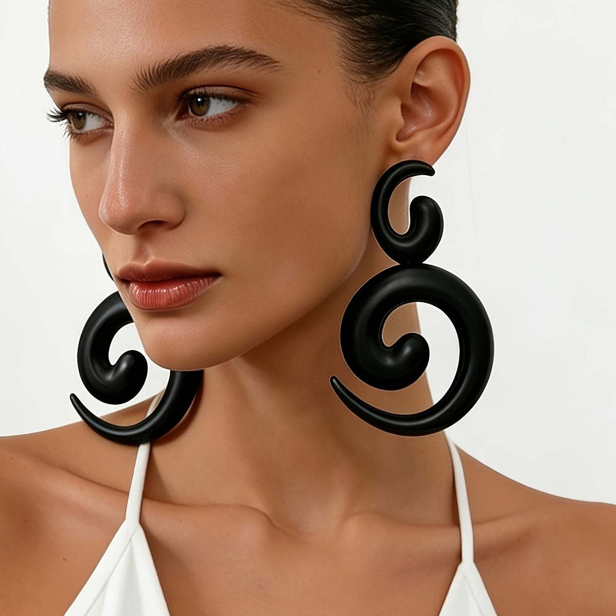 Matte Black Spiral Drop Earrings