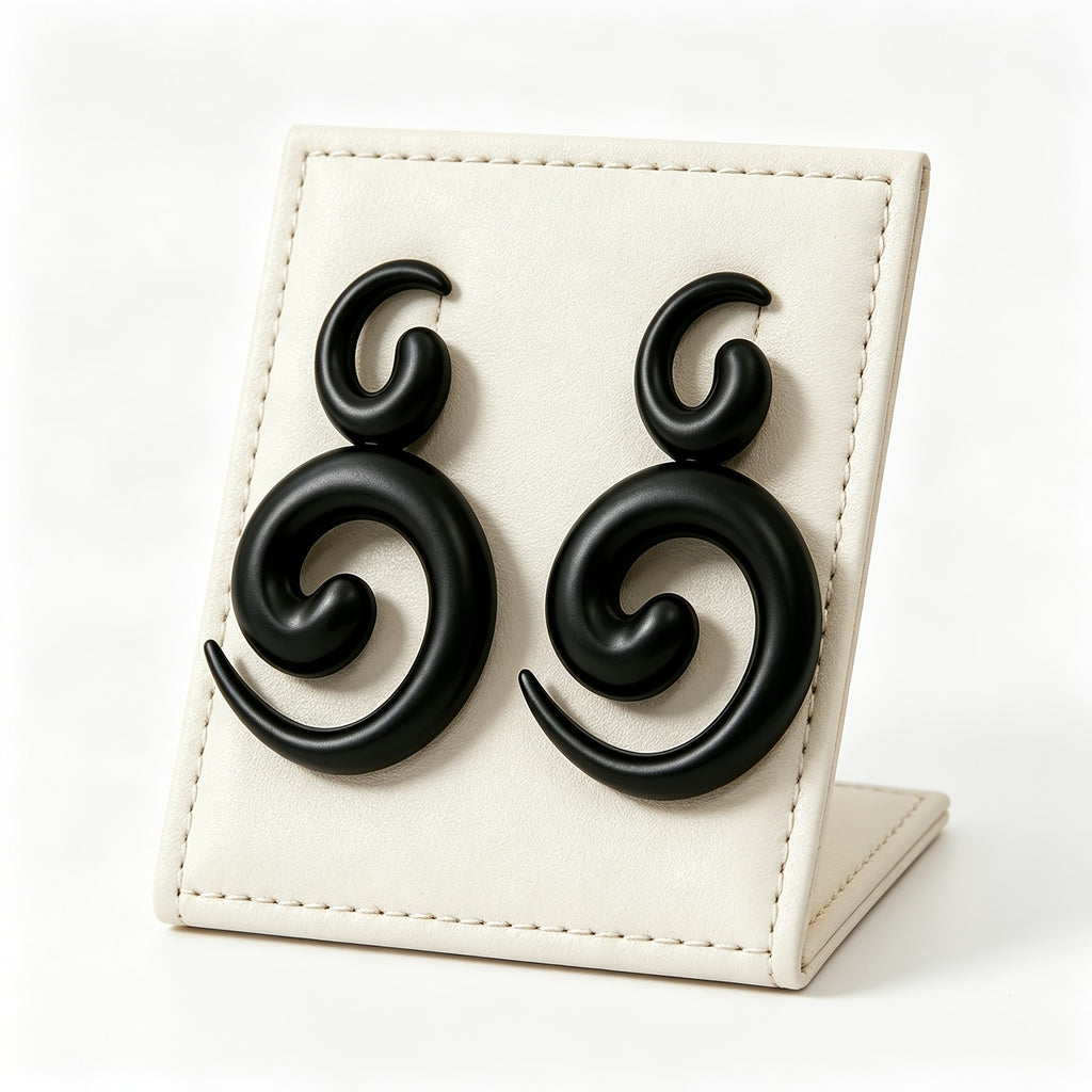 Matte Black Spiral Drop Earrings