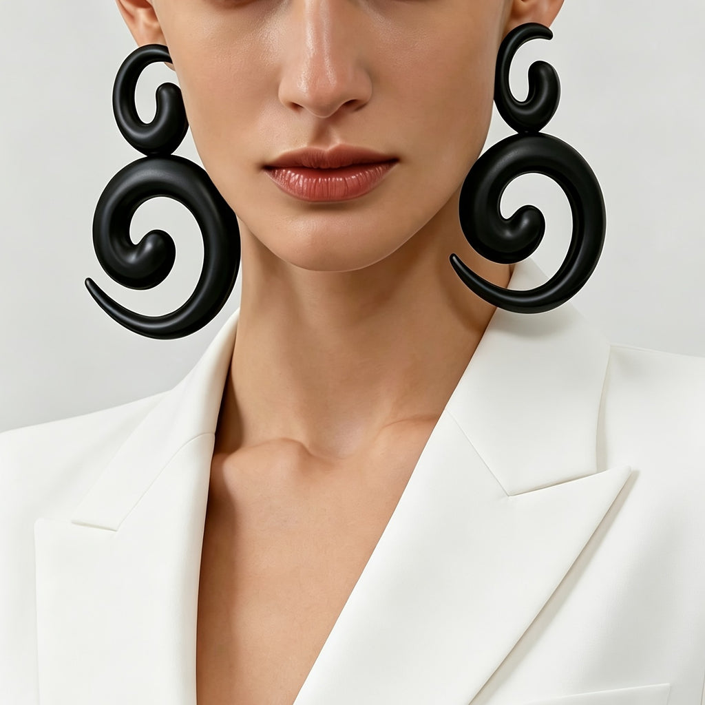 Matte Black Spiral Drop Earrings