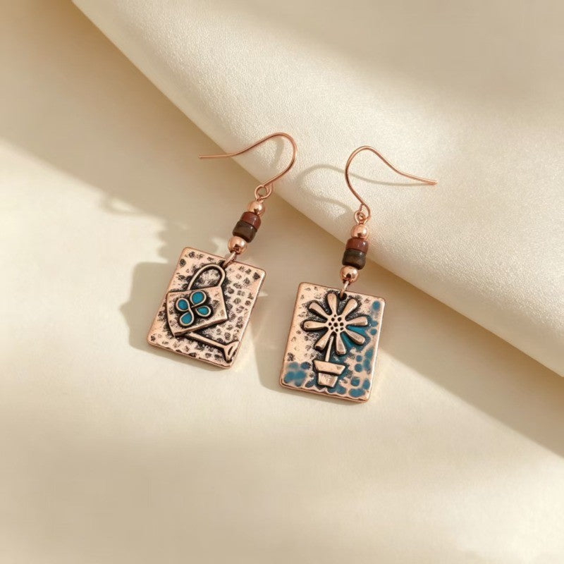 Vintage Watering Can Flower Drop Earrings