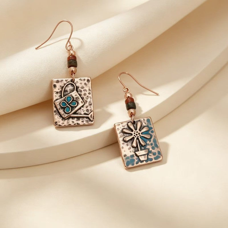 Vintage Watering Can Flower Drop Earrings