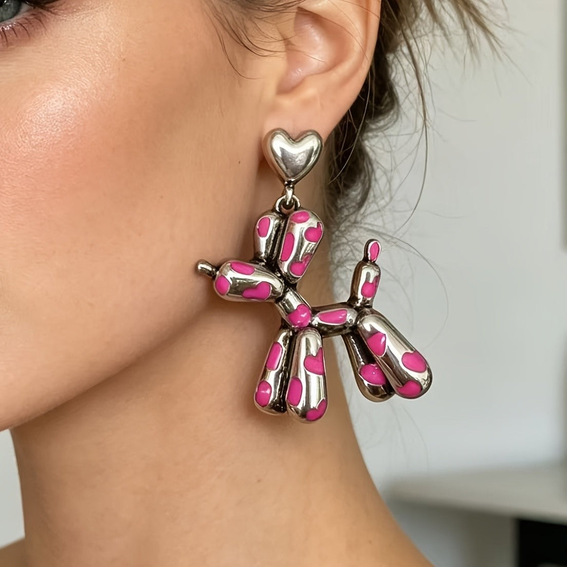White K Heart Balloon Dog Earrings