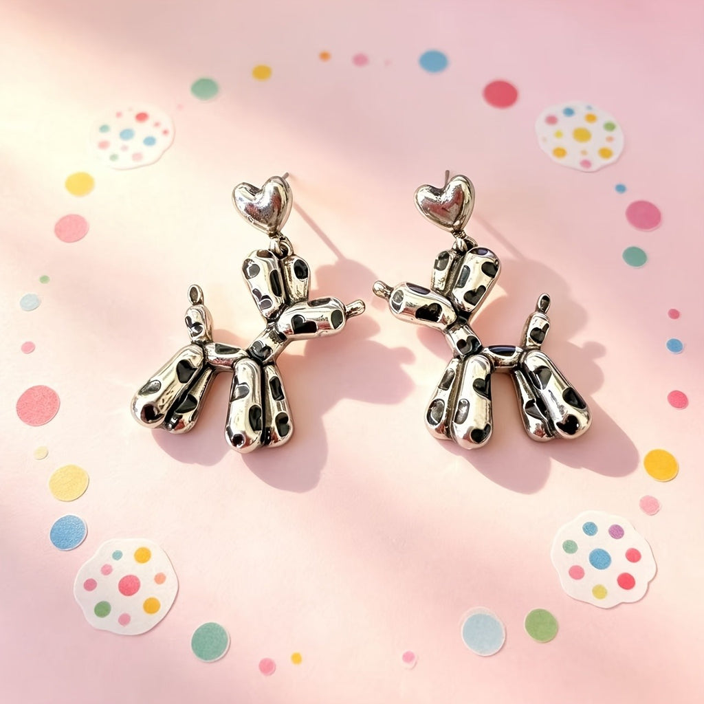 White K Heart Balloon Dog Earrings