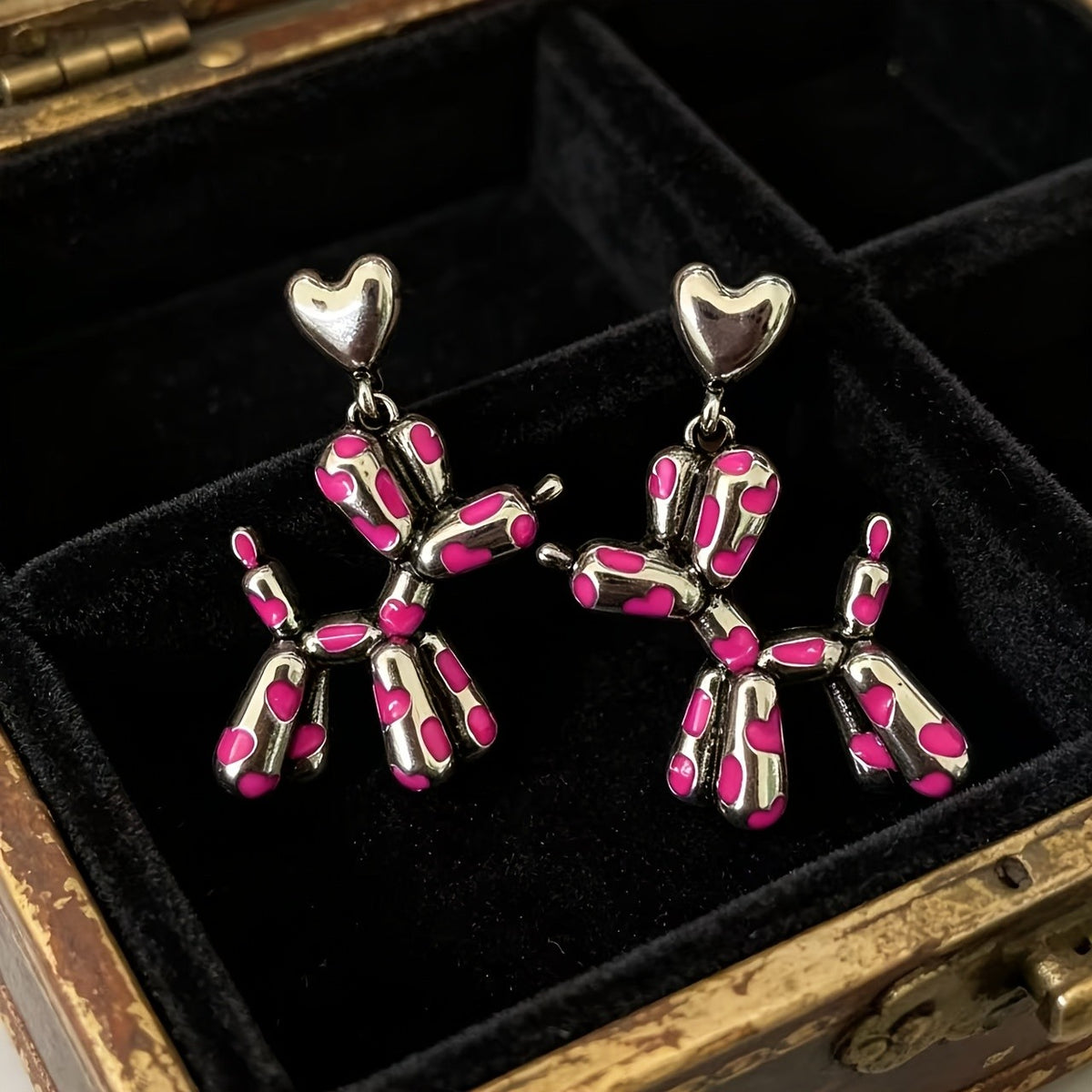 White K Heart Balloon Dog Earrings