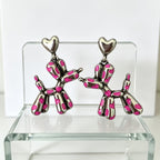 White K Heart Balloon Dog Earrings