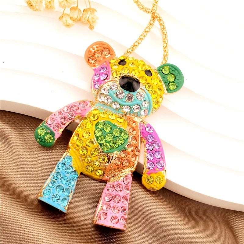 Colorful Crystal Bear Pendant Necklace