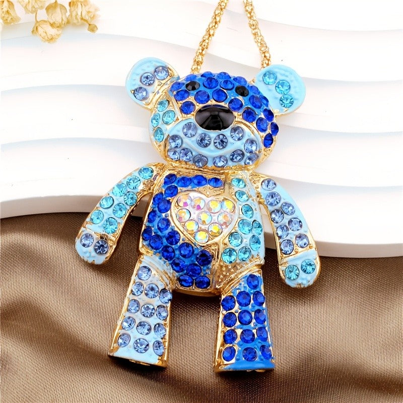 Colorful Crystal Bear Pendant Necklace