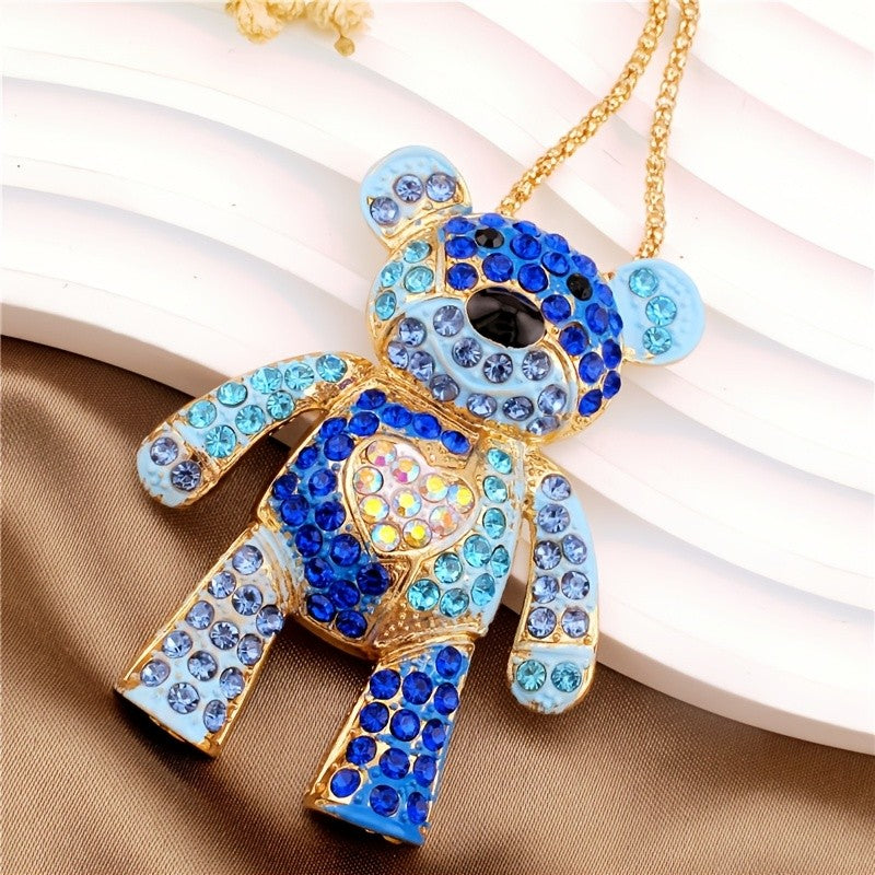 Colorful Crystal Bear Pendant Necklace