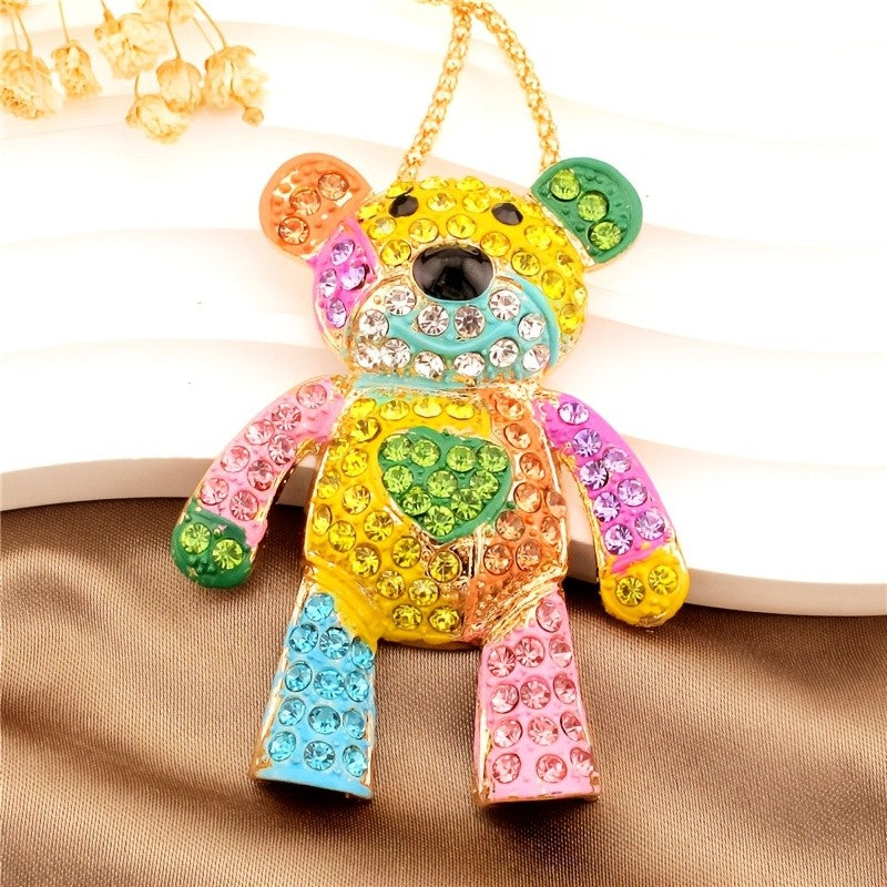 Colorful Crystal Bear Pendant Necklace