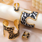 Vintage Leopard Print Cuff Bracelet and Ring Set
