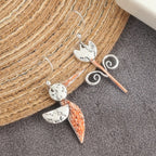 Asymmetric Hummingbird Flower Drop Earrings