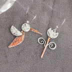 Asymmetric Hummingbird Flower Drop Earrings