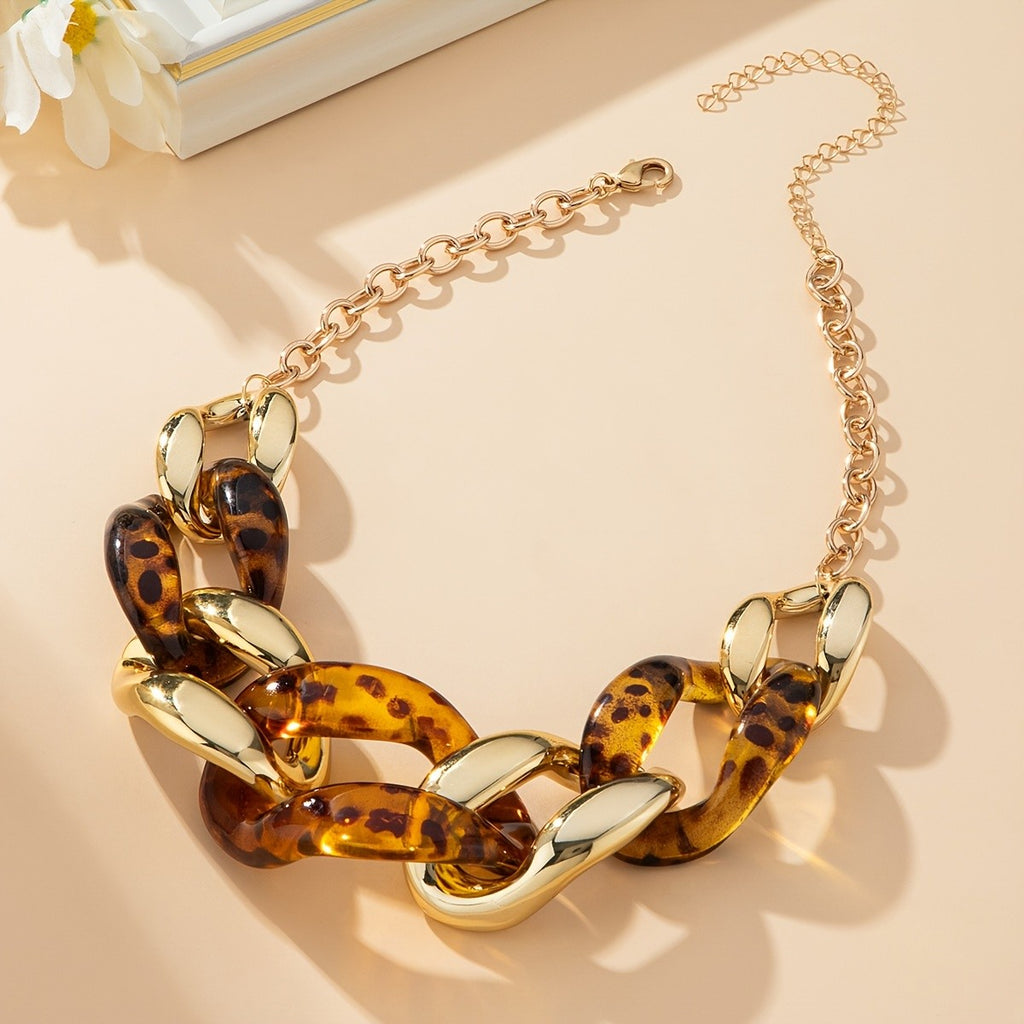 Vintage Geometric Leopard Link Necklace