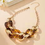 Vintage Geometric Leopard Link Necklace