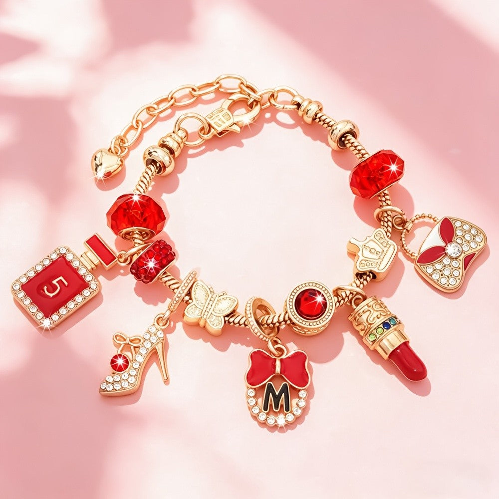 Adjustable Charm Bracelet with Bow and Crown