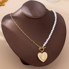 Asymmetric Pearl Heart Pendant Necklace