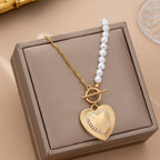 Asymmetric Pearl Heart Pendant Necklace