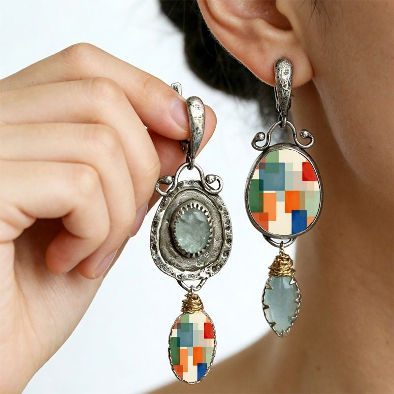 Asymmetric Vintage Glass Drop Earrings