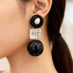 Vintage Black Round Pearl Stud Earrings