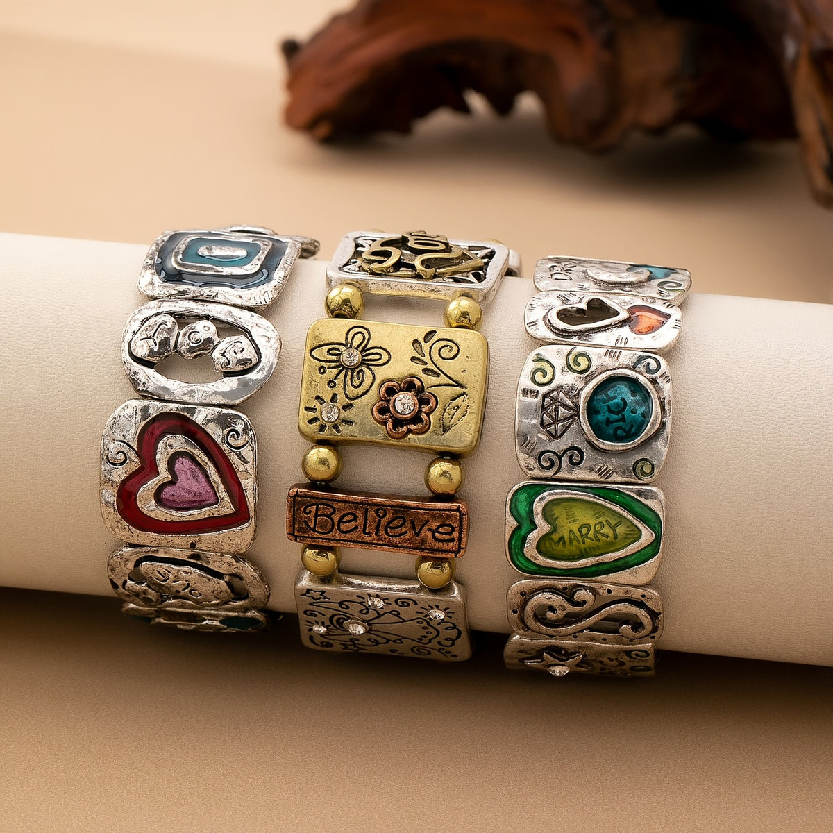 Vintage Enamel Heart Charm Bracelet