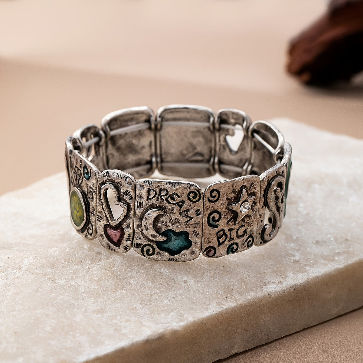 Vintage Enamel Heart Charm Bracelet