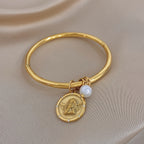 18k Angel Coin Pearl Bangle Bracelet