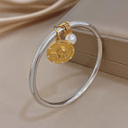18k Angel Coin Pearl Bangle Bracelet