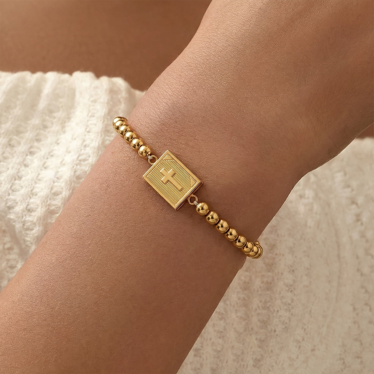 18k Beaded Cross Locket Bracelet