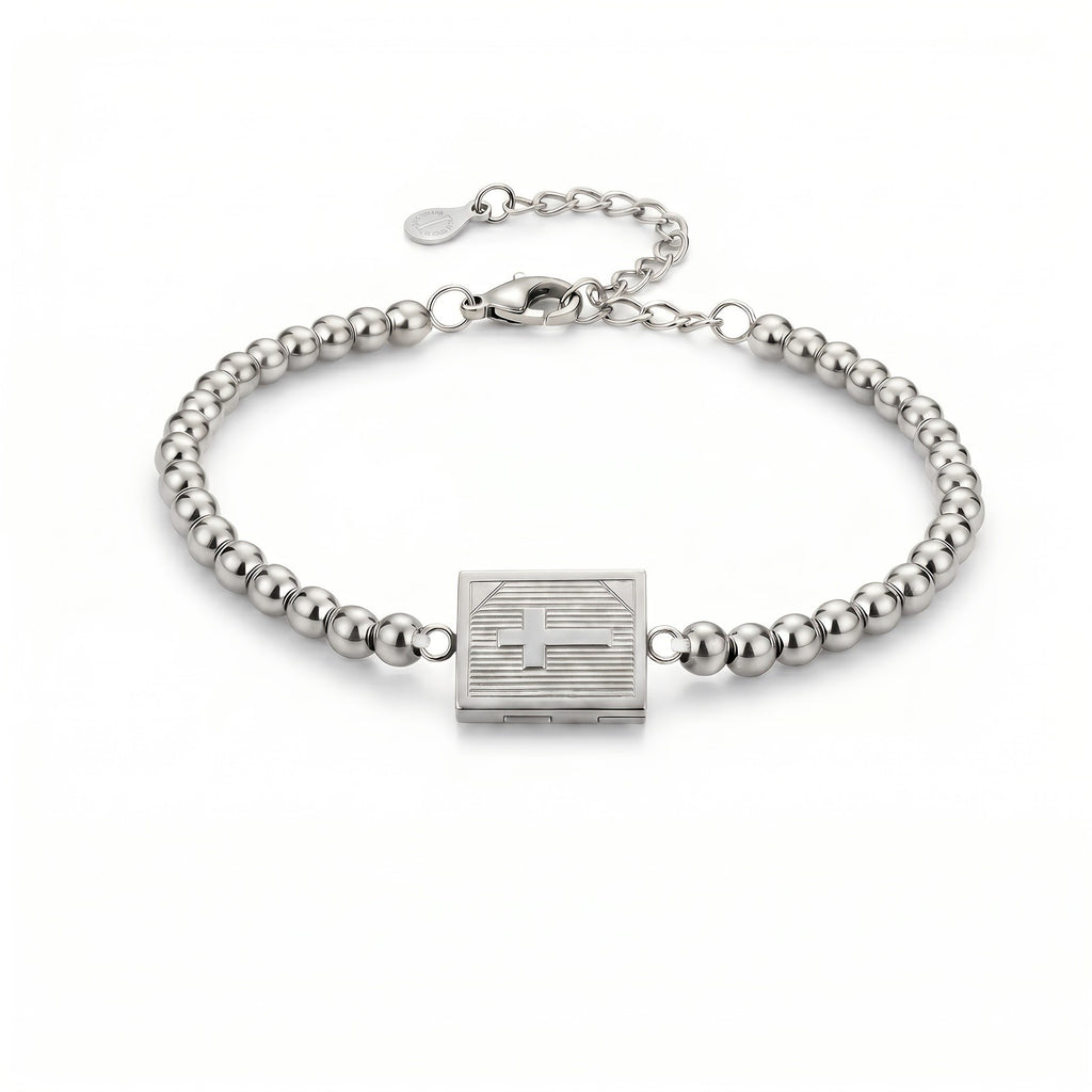 18k Beaded Cross Locket Bracelet