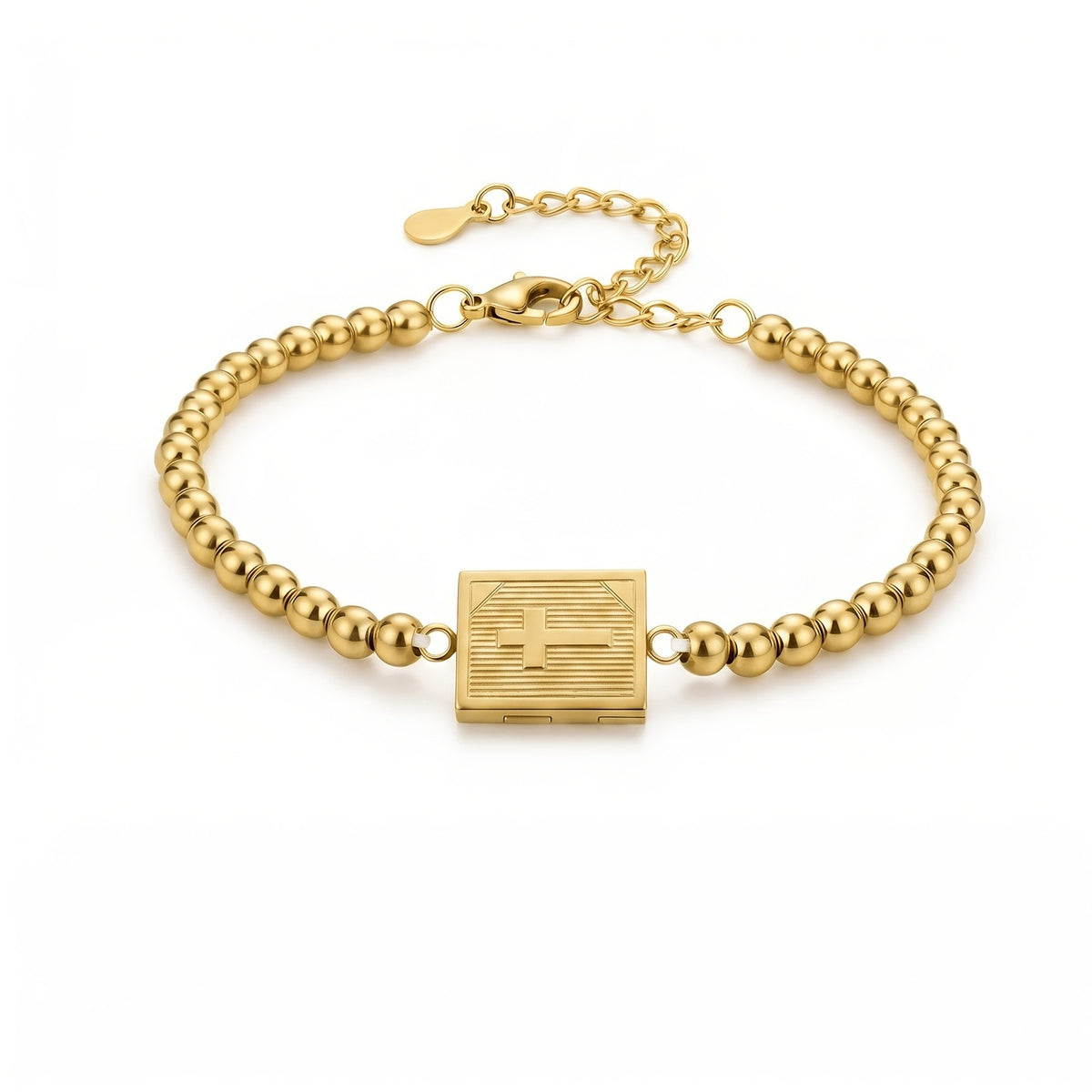18k Beaded Cross Locket Bracelet