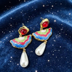 18k Asymmetric Enamel Pearl Drop Earrings