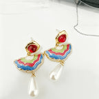 18k Asymmetric Enamel Pearl Drop Earrings