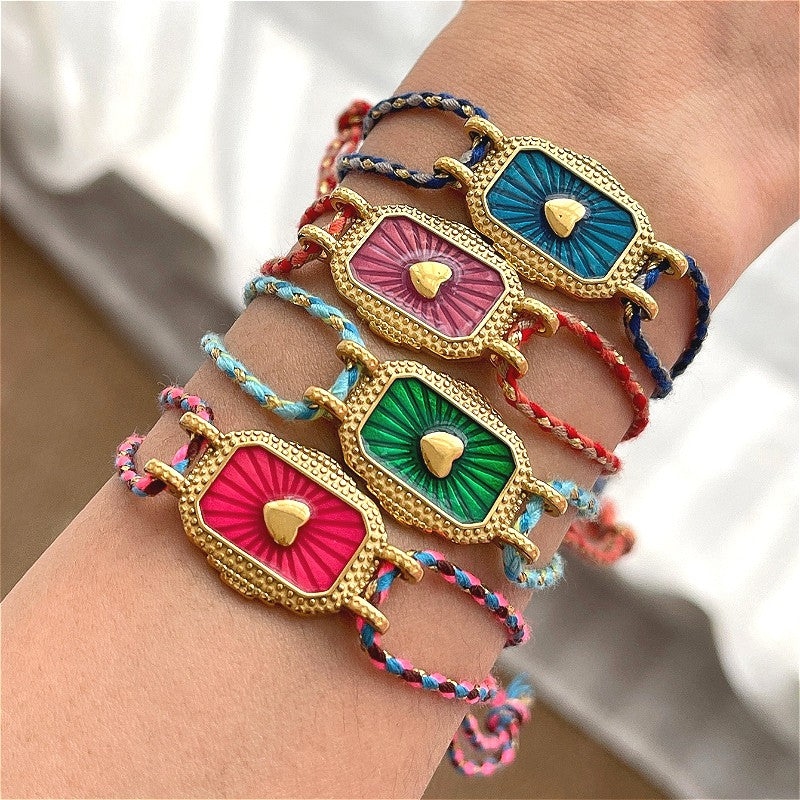 18k Geometric Enamel Woven Bracelet