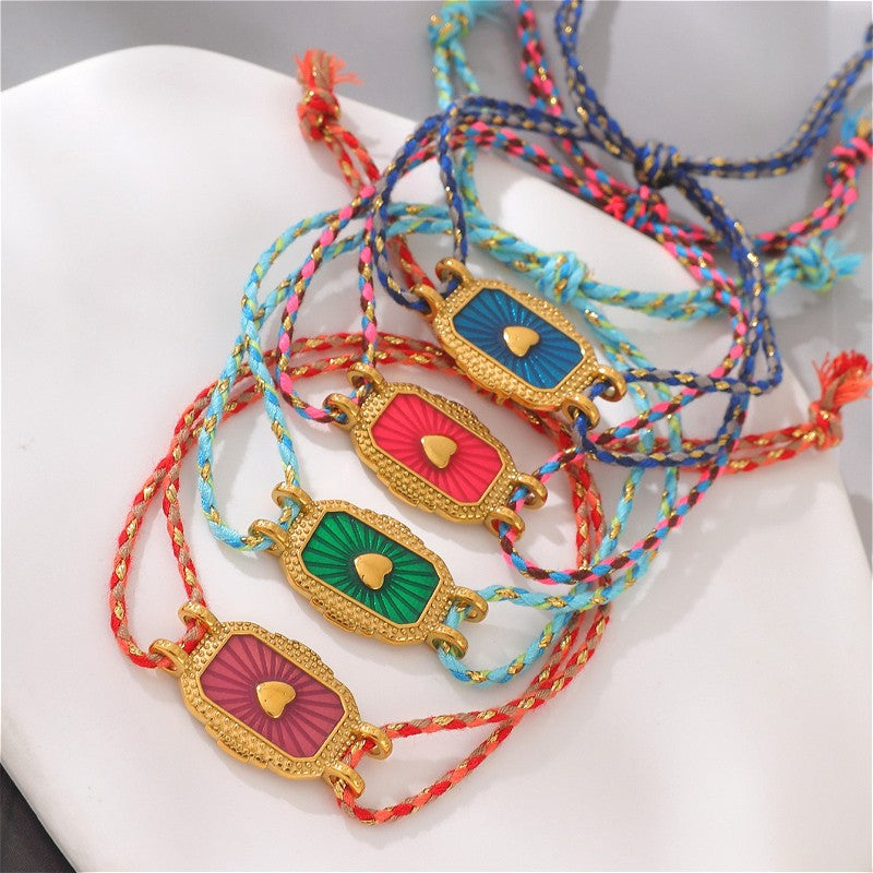 18k Geometric Enamel Woven Bracelet