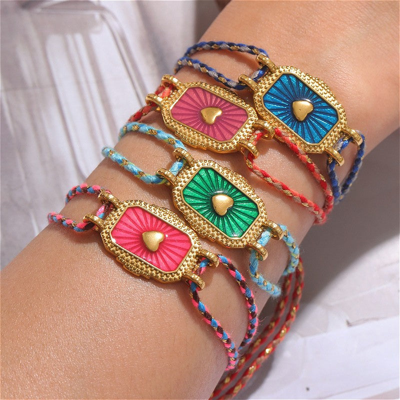 18k Geometric Enamel Woven Bracelet