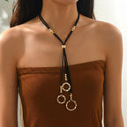 Vintage Black Rope Circle Pendant Necklace